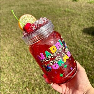 Mardi Gras Mason Jar Snow globe tumbler